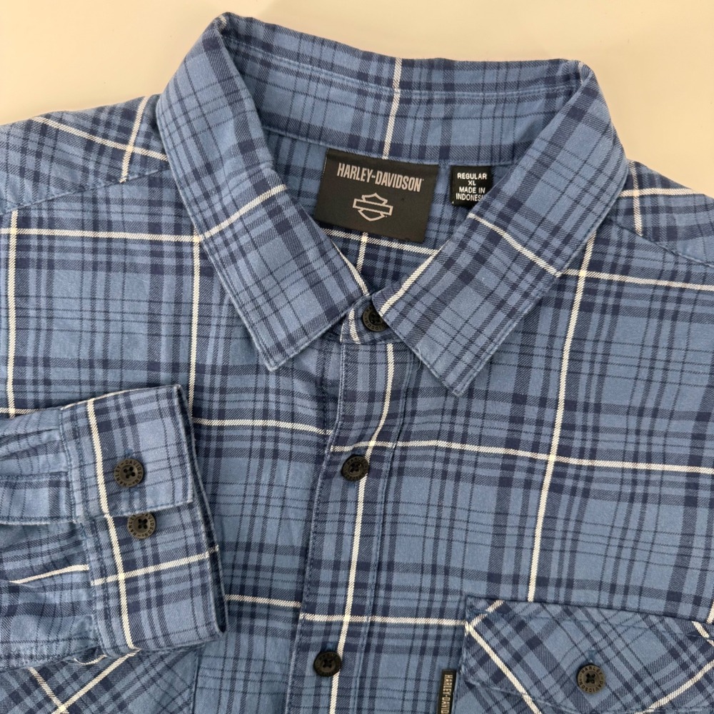 Harley-Davidson Button Down Shirt Men XL Blue Plaid Long Sleeve Regular Fit